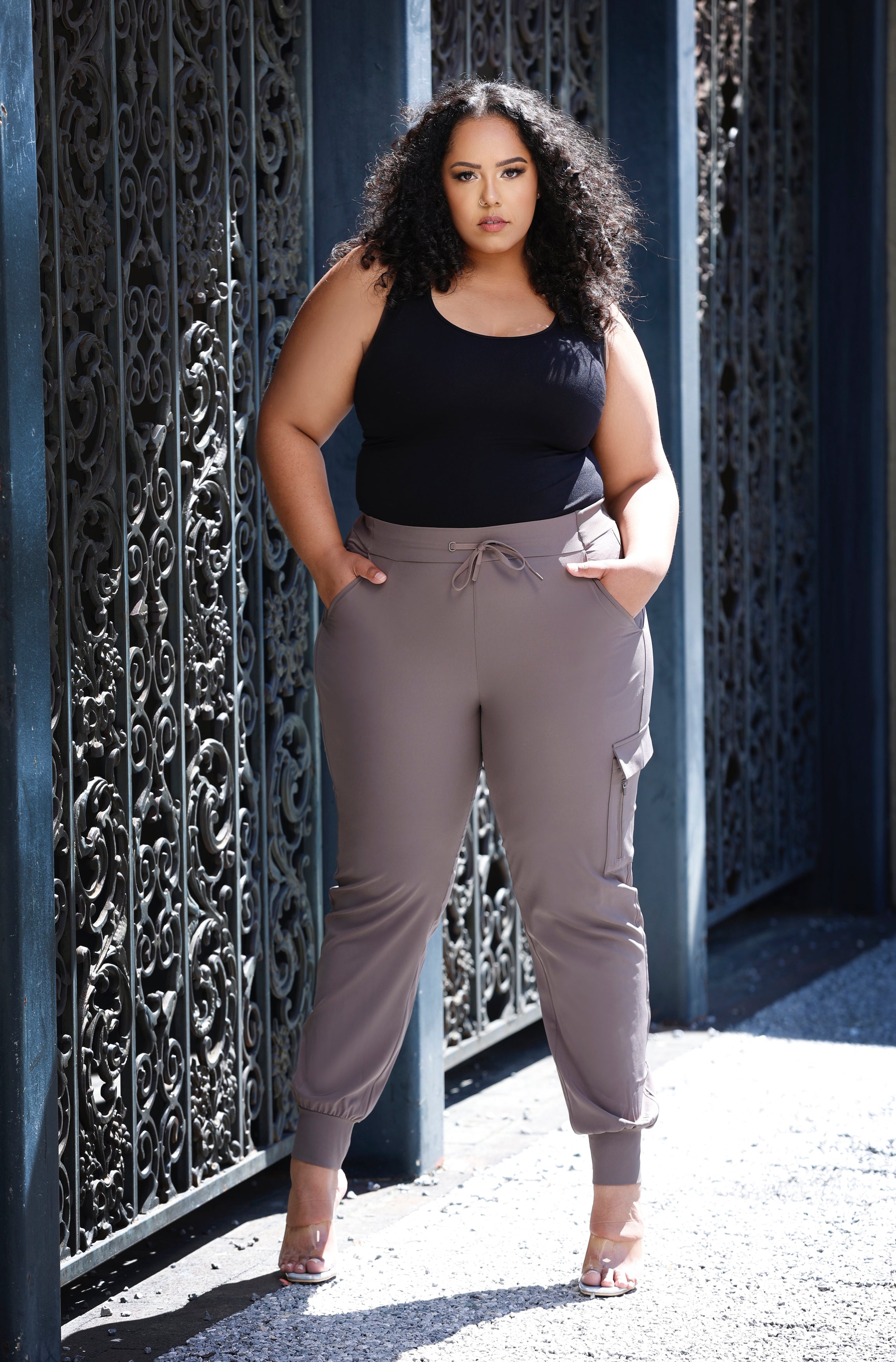Plus Size Grey Cargo Joggers