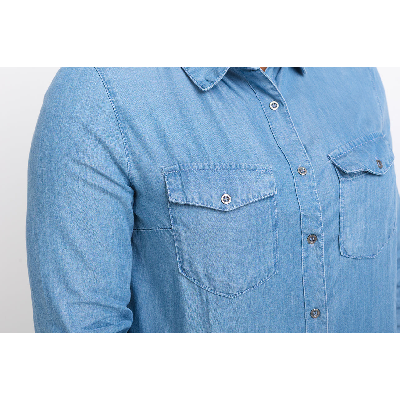 Denim and Blues Top | Long Sleeve Collard Shirt Button Down Denim Blouse